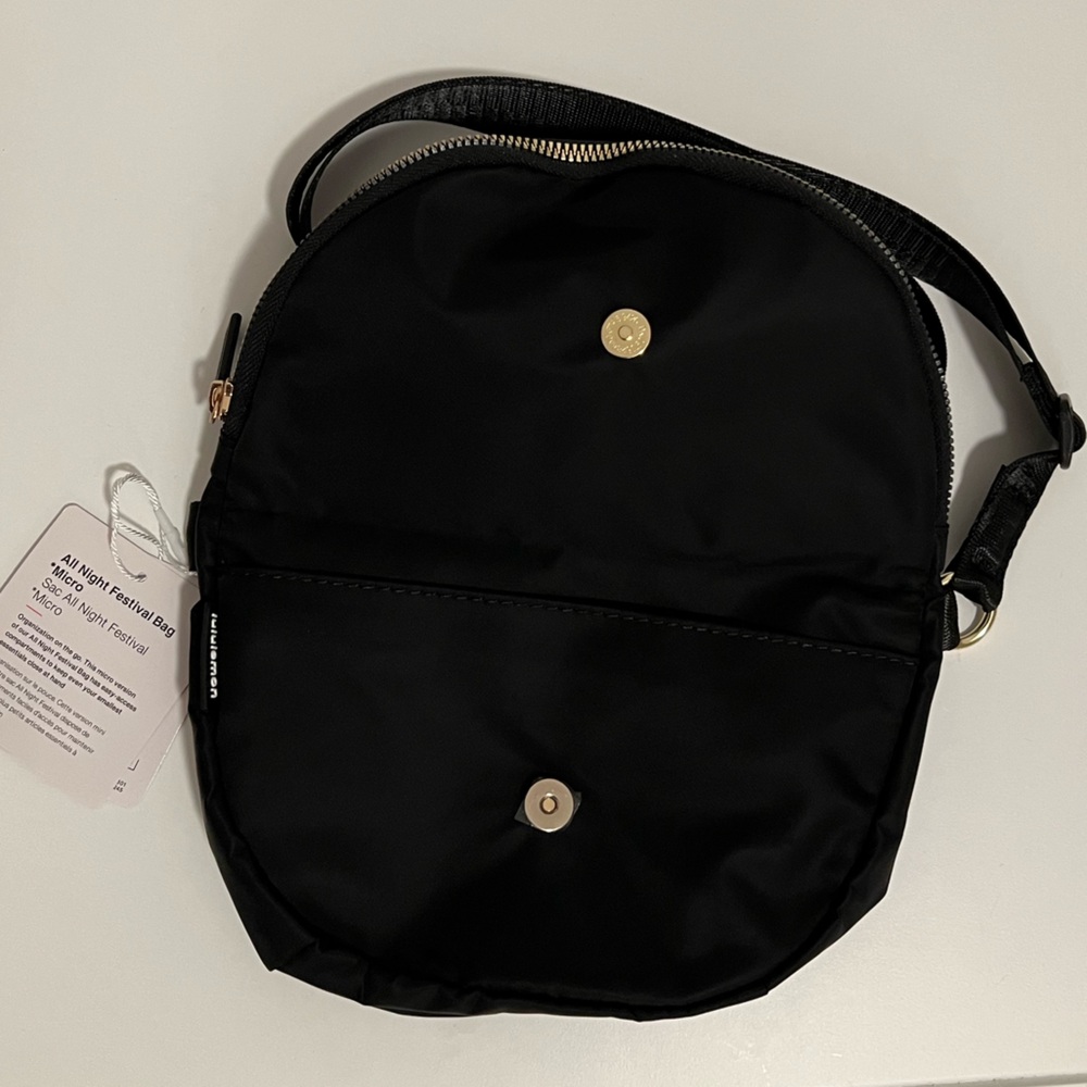 Lululemon Micro All Night Festival Black Crossbody Bag with Gold Accents - Picture 2 of 3